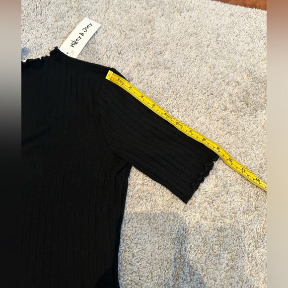 NWT - Mikey & Joey - Black Ribbed Knit Short Sleeve Dress - Ruffle Trim - Size S - Picture 7 of 9